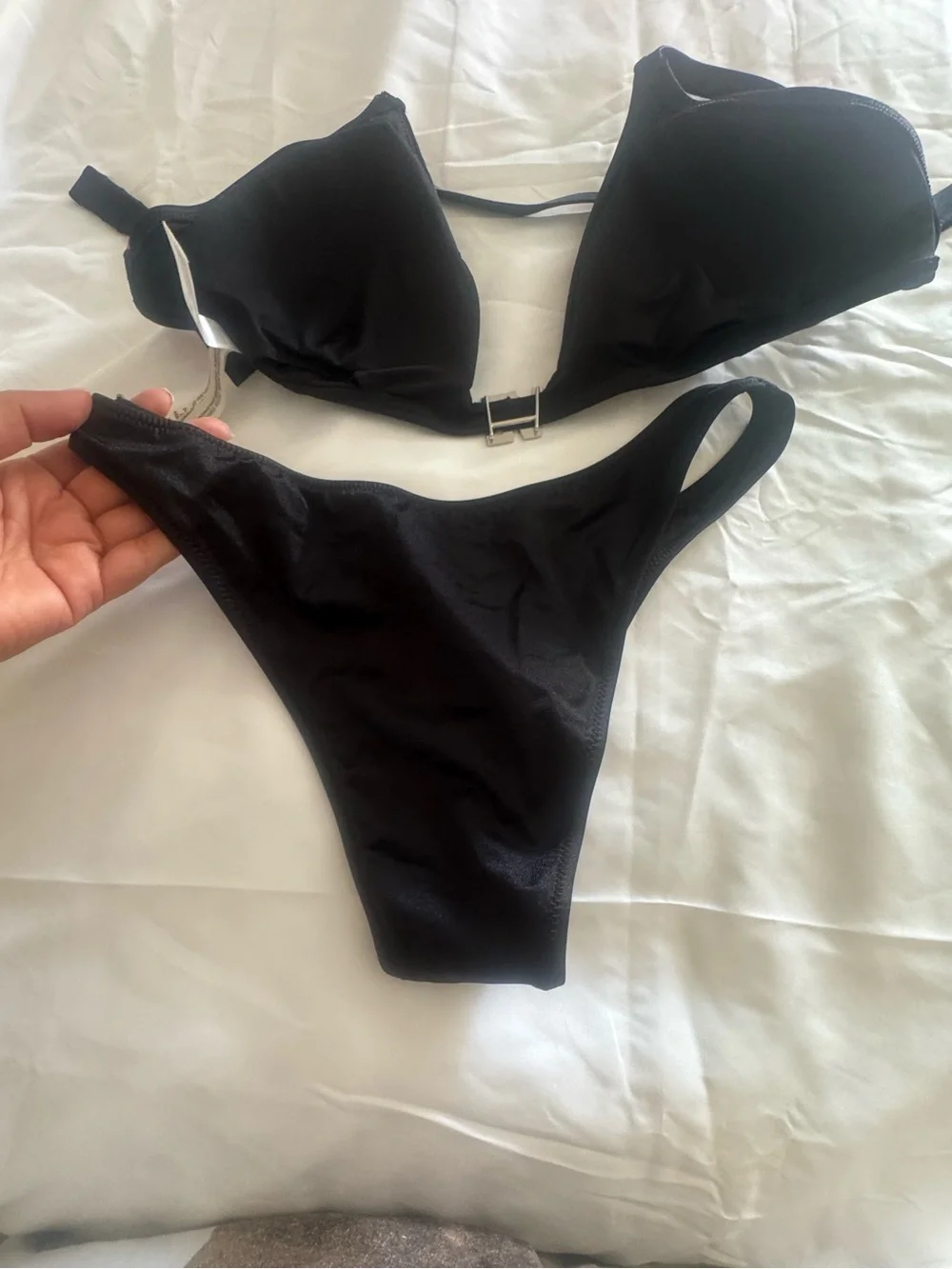 Victoria's Secret Black Rhinestone VS Logo Triangle Bikini
